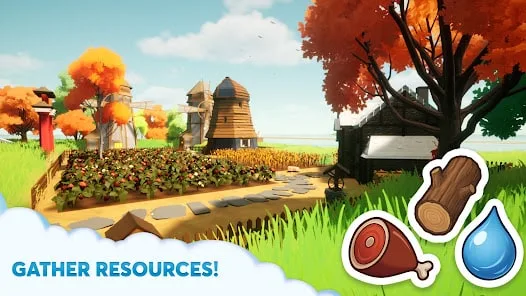 Store picture: a farm with a windmill, with the caption Gather resources.