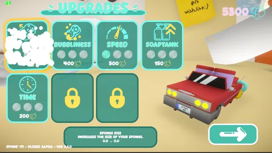 The upgrades screen: bubbliness, speed, soap tank and time.